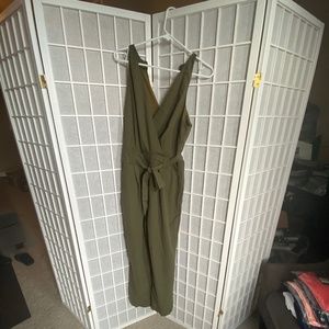 Olive Green Surplice Sleeveless Jumpsuit
